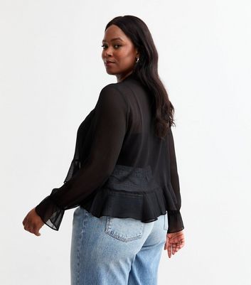 black sheer peplum top