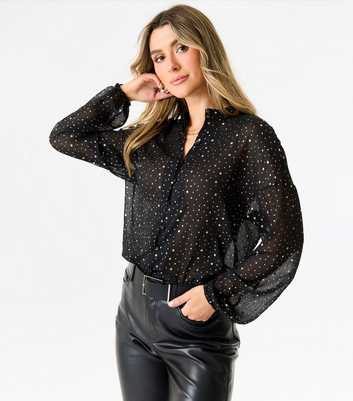 Gini London Black Star Print Chiffon Blouse 