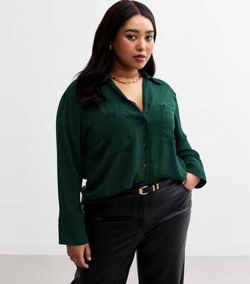 Curves Dark Green Crepe Shirt