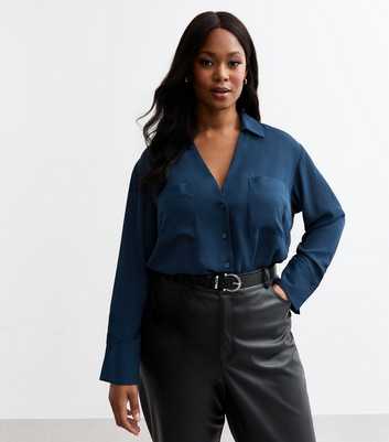 Curves Blue Crepe Shirt