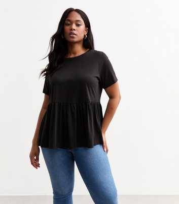 Curves Black Jersey Peplum Top