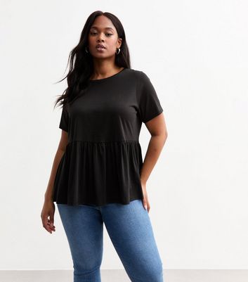 Curves Black Jersey Peplum Top New Look