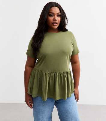 Curves Green Jersey Peplum Hem Top