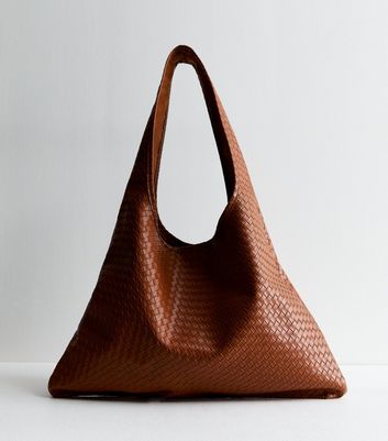 Public Desire Brown Woven Leather Look Hobo Tote bag New Look