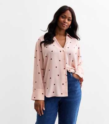 Curves Pink Heart Print Chiffon Blouse