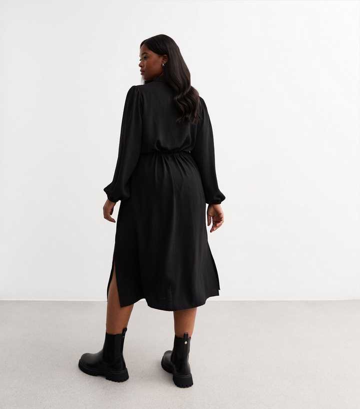 Knee Length Midi Dress Linen Shift Dress Plus Size Curves Black