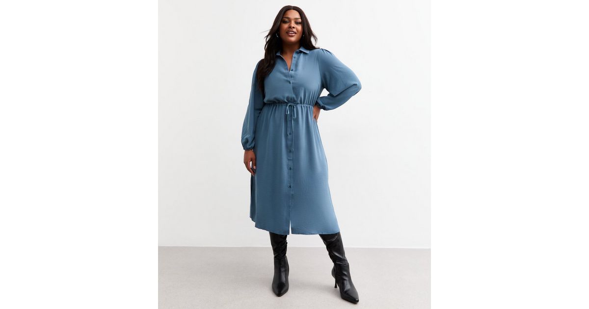 2336 Blue Drawstring Waist Dress