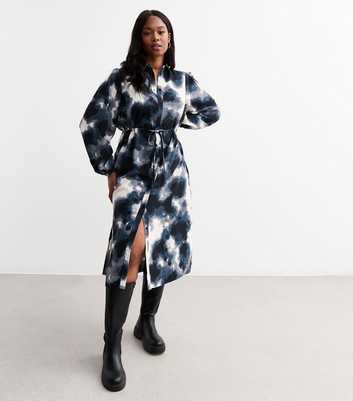 Curves Black Blur Print Midi Shirt Dress