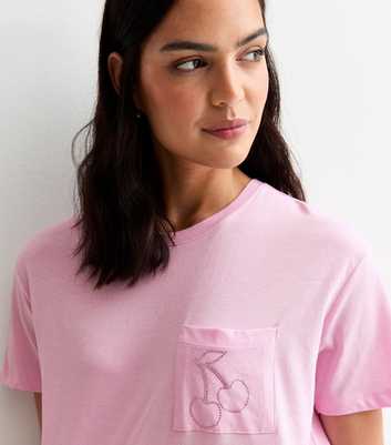 Pink Cherry Trim Boxy Cotton T-Shirt