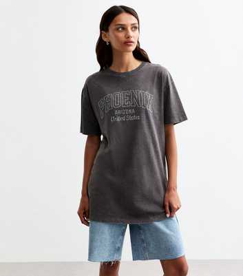 Dark Grey Cotton Phoenix Oversized T-Shirt