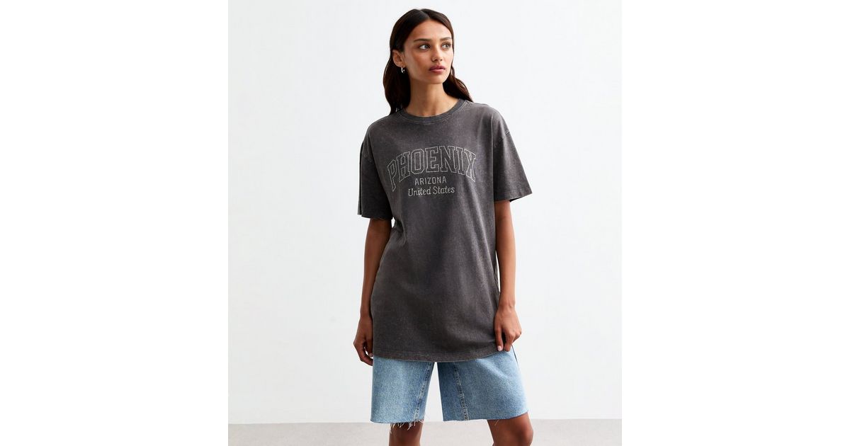 Dark Grey Cotton Phoenix Oversized T-Shirt | New Look