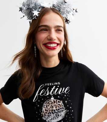 Black Christmas Feeling Festive Cotton T Shirt 