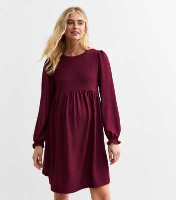 Maternity Burgundy Crinkle Long Sleeve Smock Mini Dress