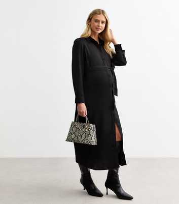 Maternity Black Belted Shirt Dress