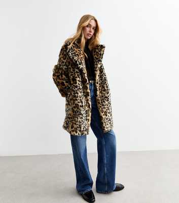 Brown Leopard Print Faux Fur Coat