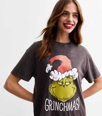 Grey Christmas Oversized Grinch Cotton T Shirt