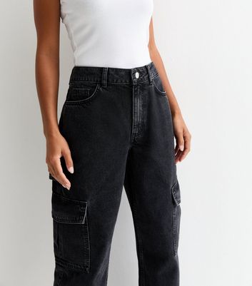 Petite Black Wide Leg Cargo Jeans New Look