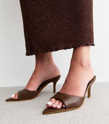 Public Desire Mario Brown Point Toe Faux Leather Mules