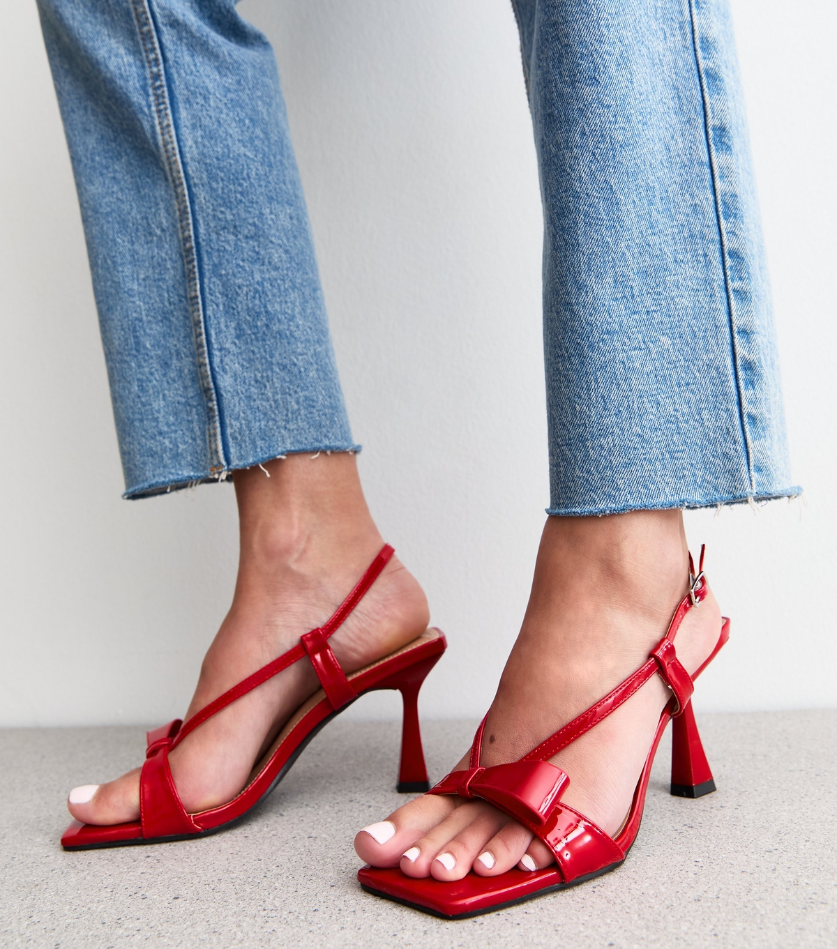 Women's Dinki Red Square Toe Patent Heeled Sandals Public Desire New Look