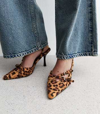 Public Desire Brown Smooch Leopard Heeled Court Shoes 