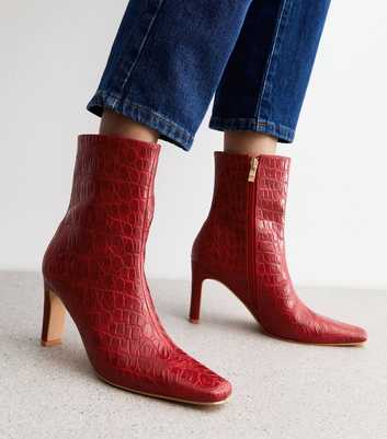 Public Desire Polaris Red Crocodile Effect Faux Leather Ankle Boots