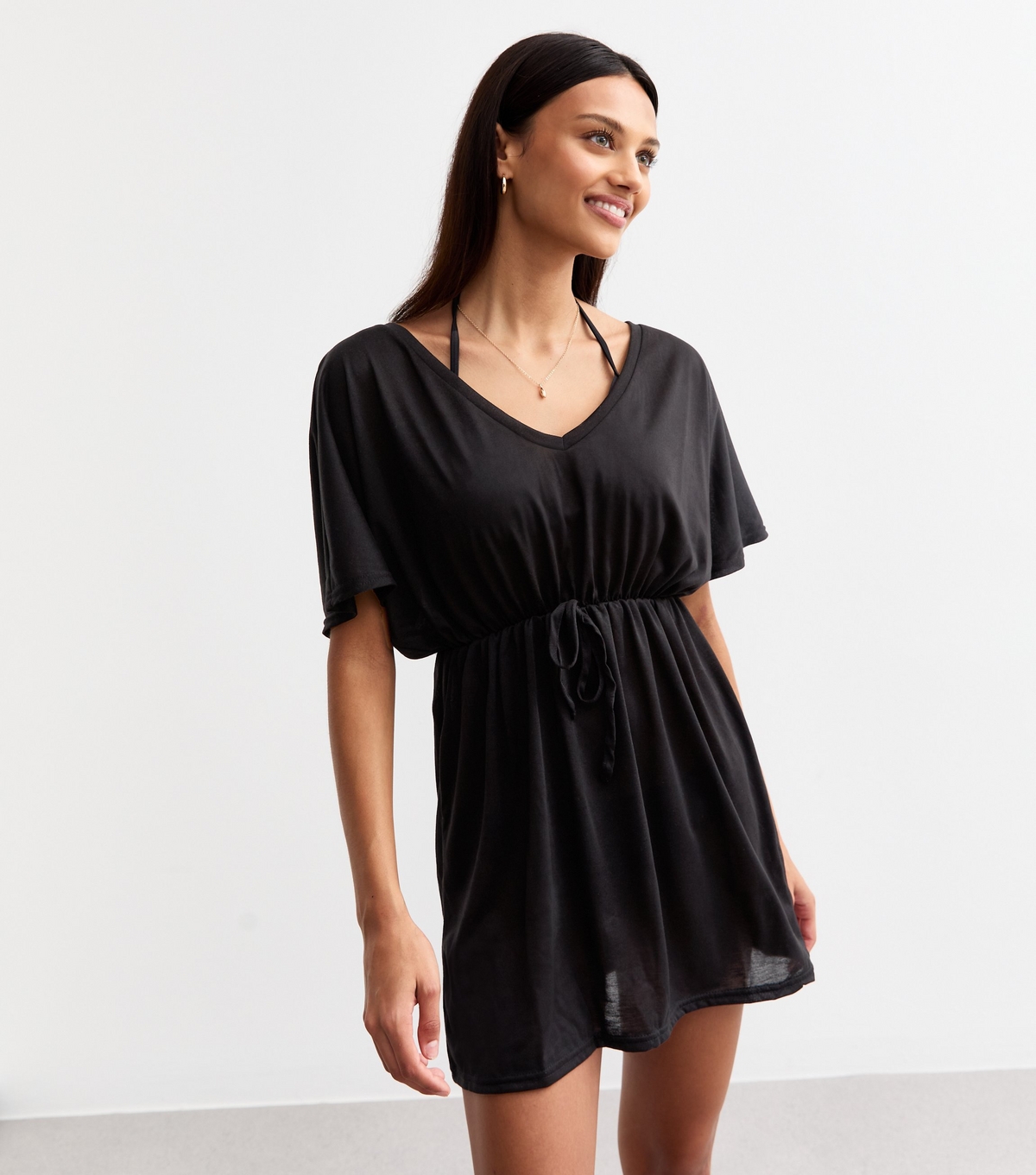 Women's Black Jersey Beach Kaftan New Look