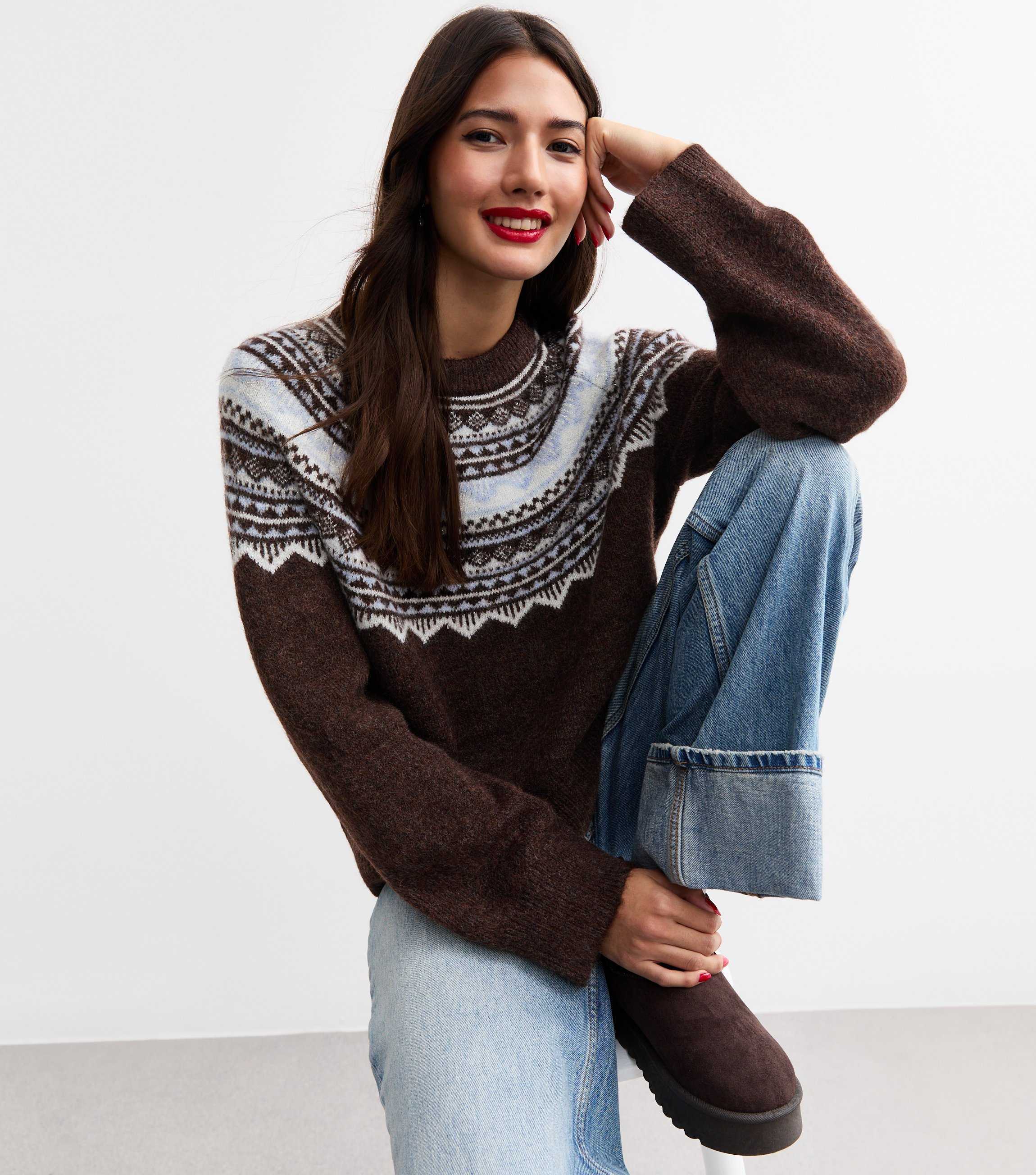 Brown Sparkle Fairisle Yoke Jumper New Look Brown Sparkle Fairisle Yoke Jumper New Look