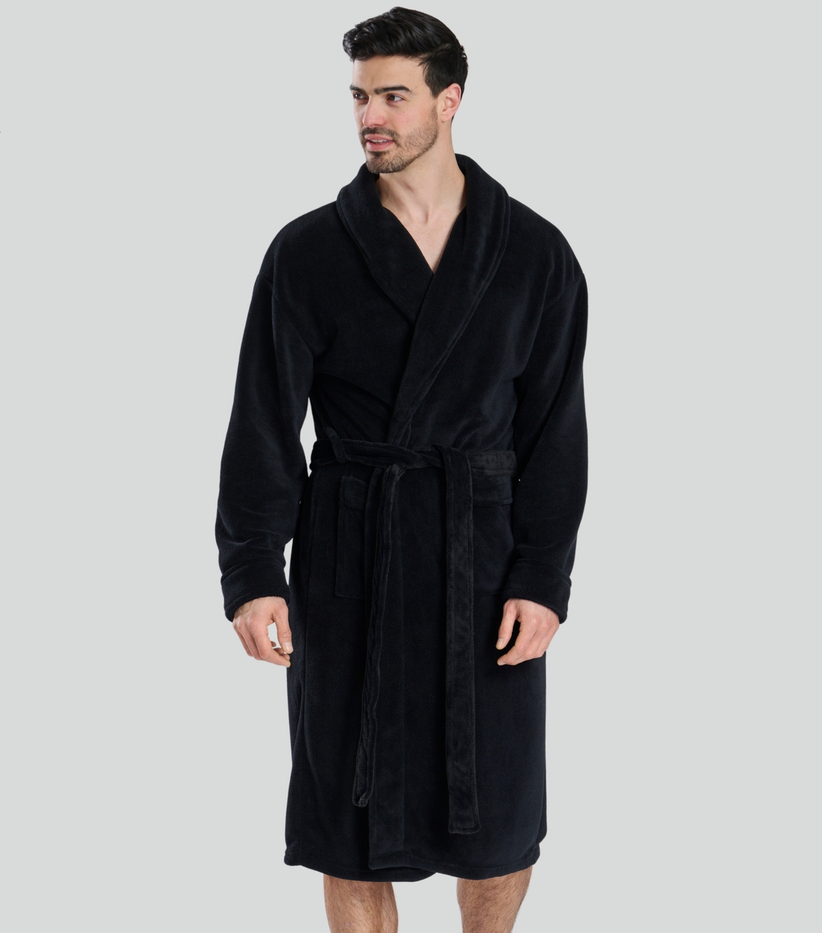 Men's Black Fleece Dressing Gown Loungeable New Look