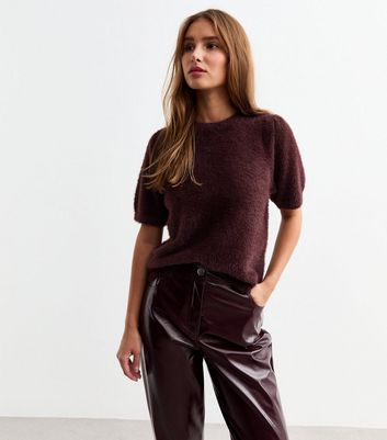 Brown Fluffy Knit Short Sleeve Top | New Look