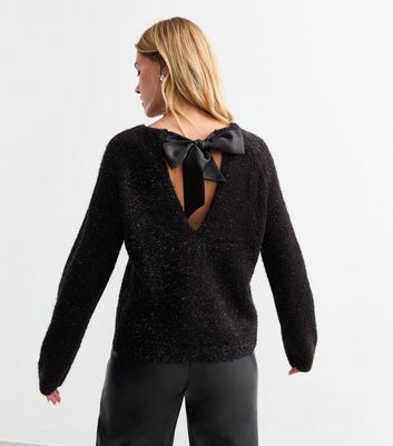 Black Sparkle Bow Back Jumper New Look
