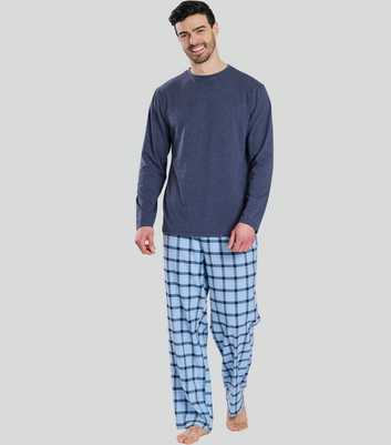 Loungeable Men Navy Check Print Jersey Pyjama Trousers