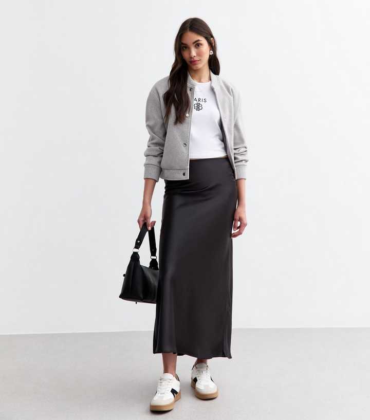 Black Satin Midi Skirt