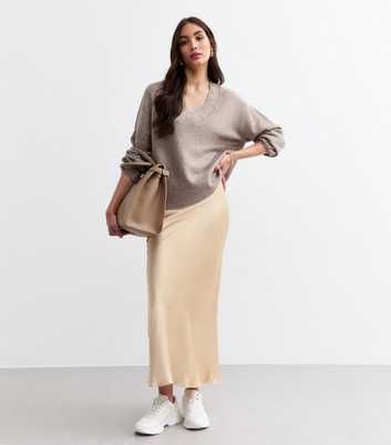 Cream Satin Midi Skirt