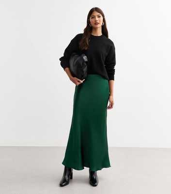 Green Satin Midi Skirt