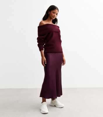 Burgundy Satin Midi Skirt