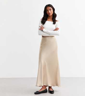 Petite Cream Satin Midi Skirt