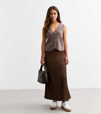 Petite Brown Satin Midi Skirt