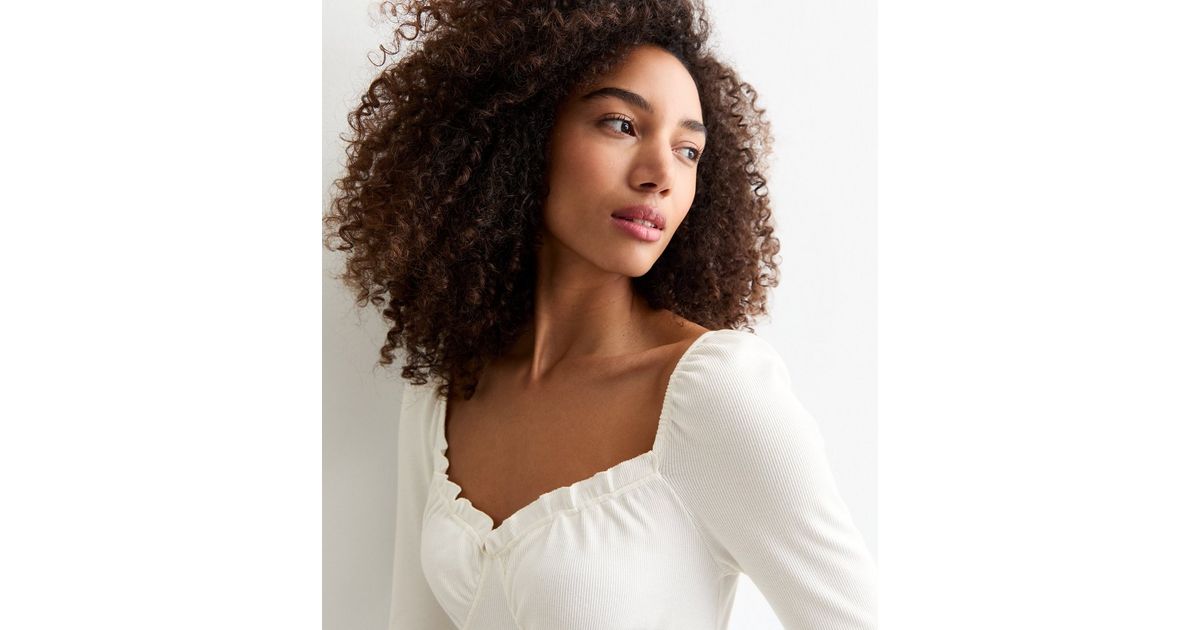 Off White Ribbed Long Sleeved Top | New Look