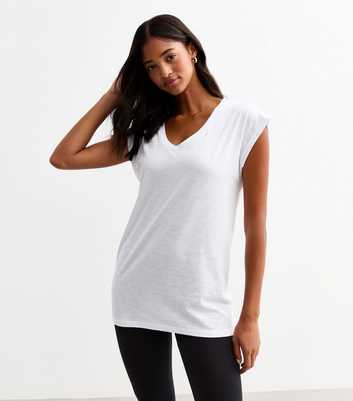 White Relaxed V Neck T-Shirt