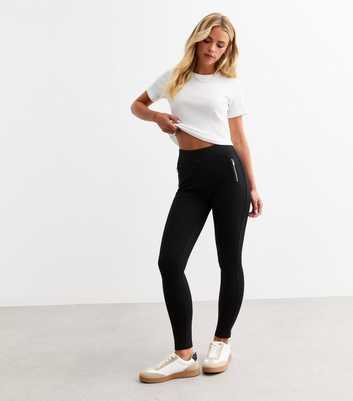 Petite Black Zip Detail Leggings 