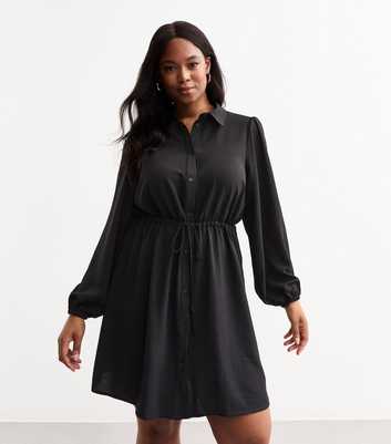 Curves Black Drawstring Waist Mini Dress