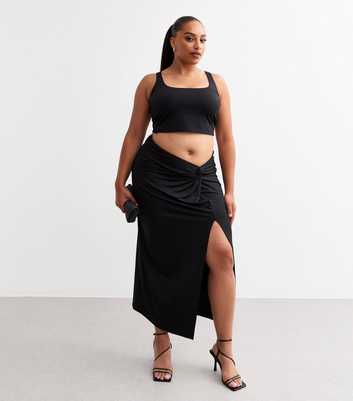 Curves Black Knot Side Midi Skirt