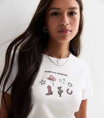 Girls White Cowboy Graphic-Print Crop T-Shirt 