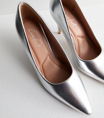 Silver Stiletto Heel Pointed Toe Court Shoes New Look