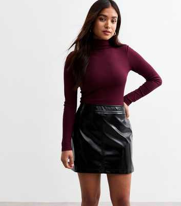 Petite Black Faux Leather Mini Skirt