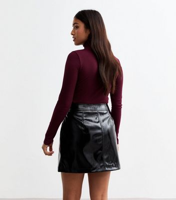 Petite Black Faux Leather Mini Skirt New Look