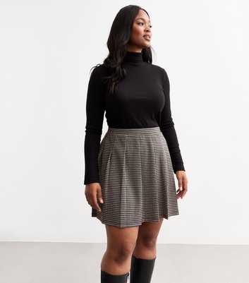 Curves Black Houndstooth Mini Skirt