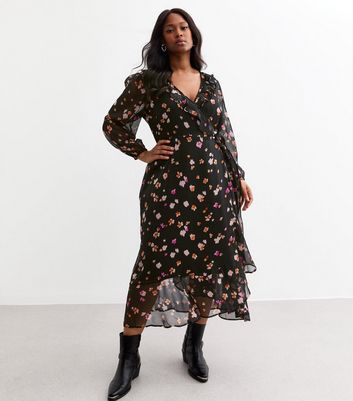 Black floral maxi wrap dress best sale