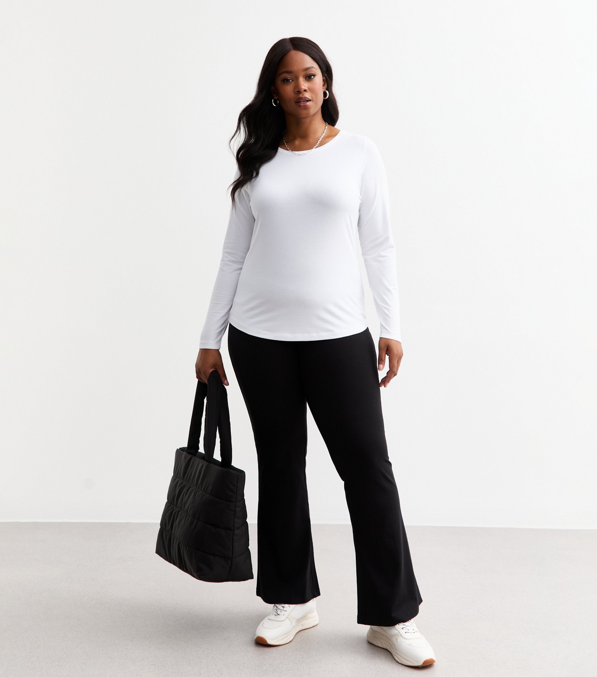 Women's Plus Size Black Jersey Flared Trousers Curves New Look