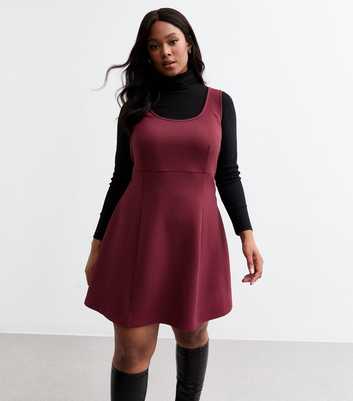 Curves Burgundy Pinafore Mini Dress